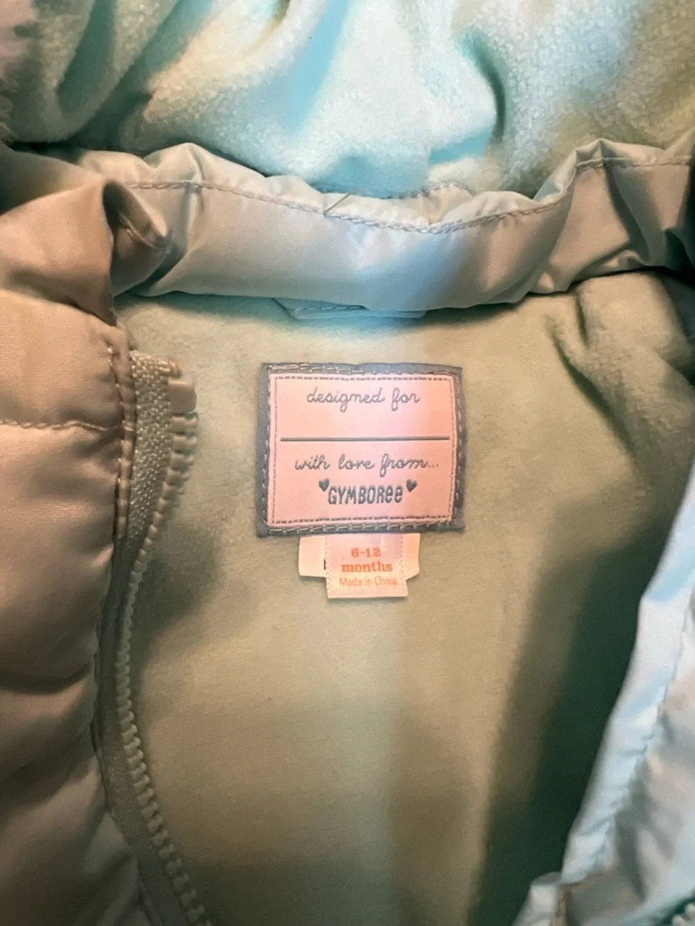 Gymboree Light Blue Puffer Jacket with Faux-Fur Hood, 6-12 mths, Like New!